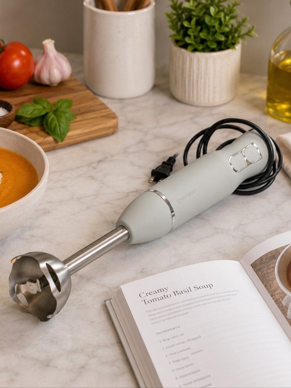 CHEFMAN 300W Immersion Hand Blender Stick Blender Ivory RJ19-RBR-S